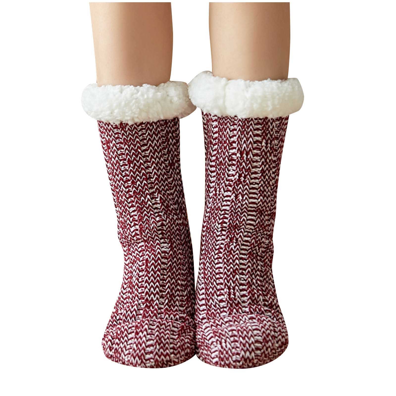 YYYTop Women's Warm Thick Winter Socks Super Soft Cozy Fuzzy Non Slip Christmas Socks Women Girls Fleece-Lined Slipper Socks with Grippers (Cotton)